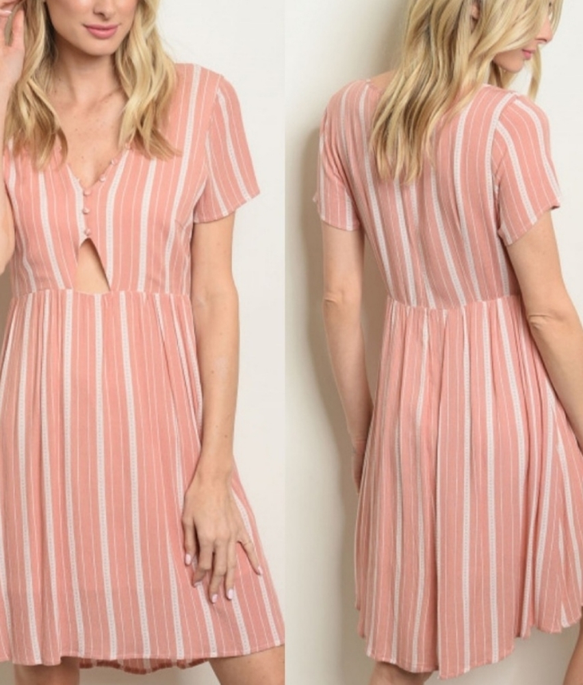 Blush and white striped dress